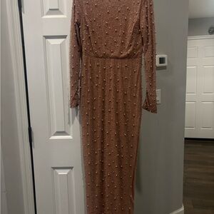 Oh Polly Beaded Long Sleeve Dress - Brown
